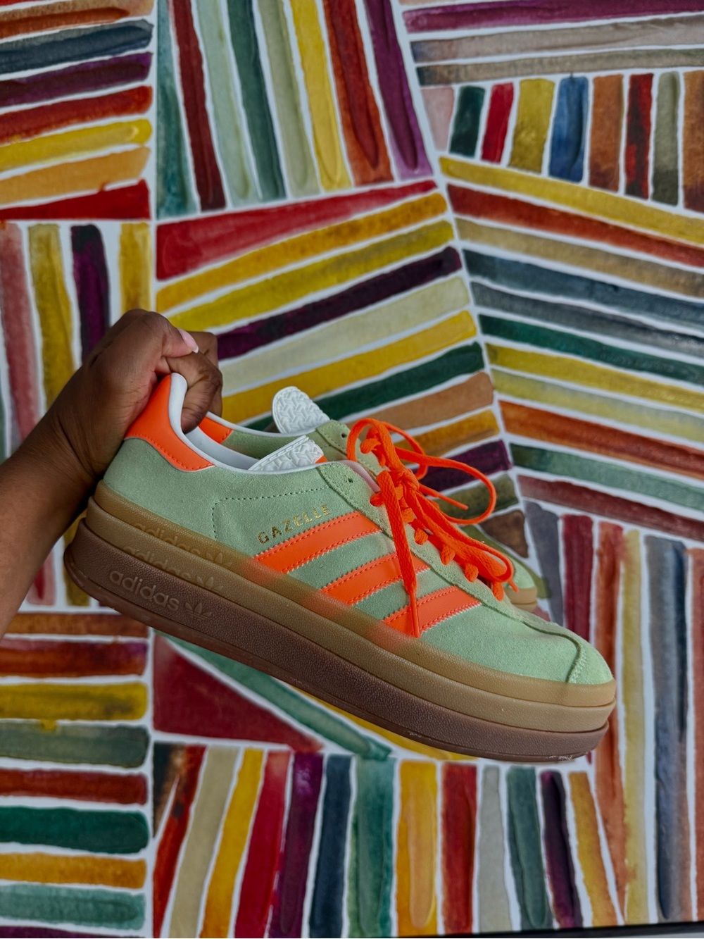 adidas Gazelle Platform Sneaker in Mint Green & Bright Orange